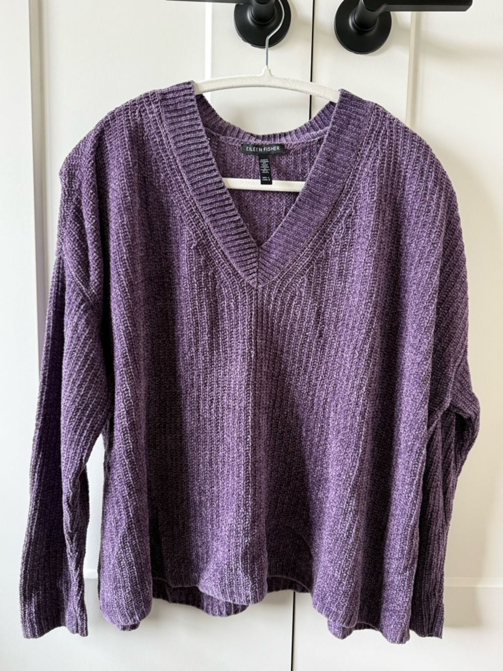 Eileen Fisher Purple Chenille-Blend V-Neck Sweater